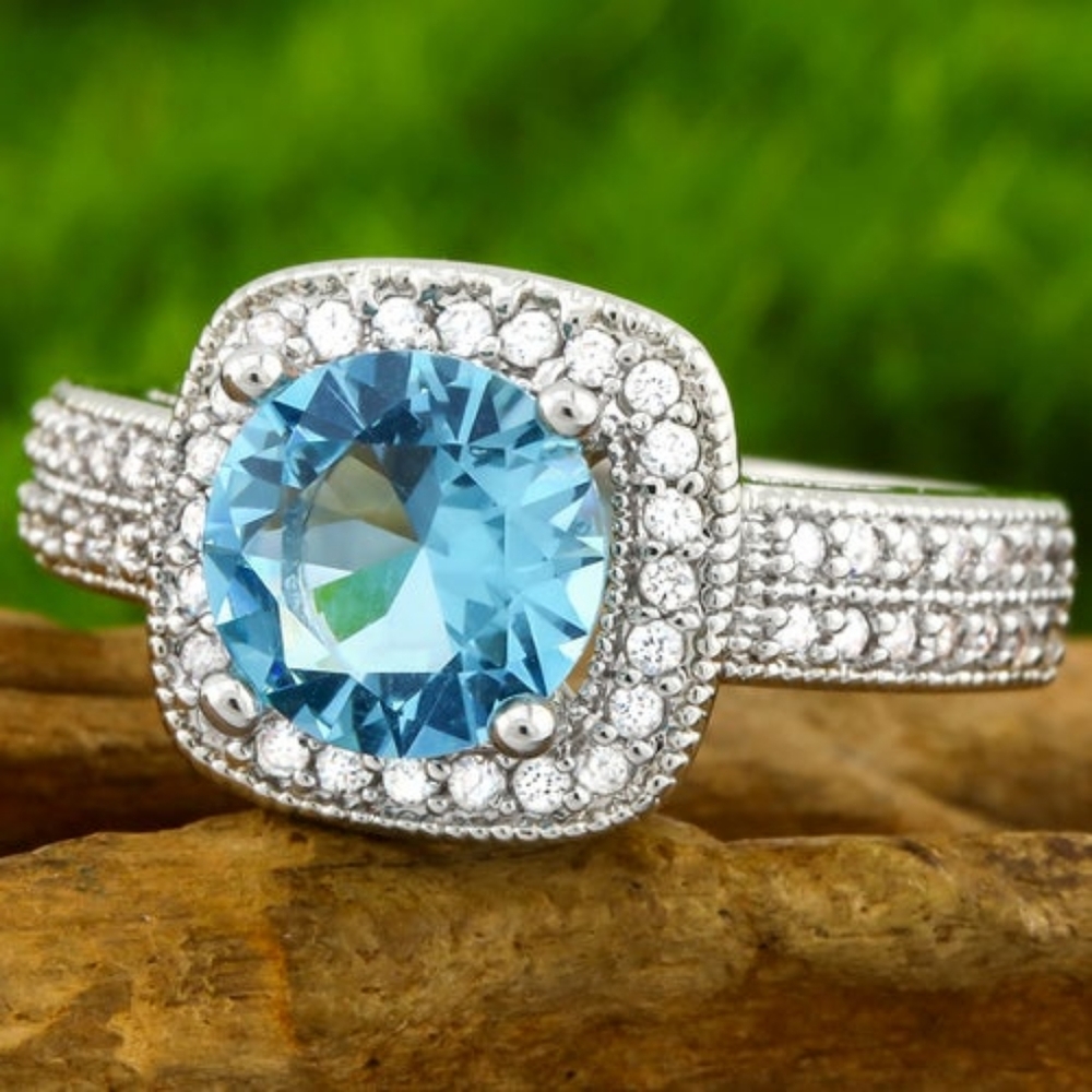 14K WGold Overlay Sky Blue Topaz, Sapphire Ring